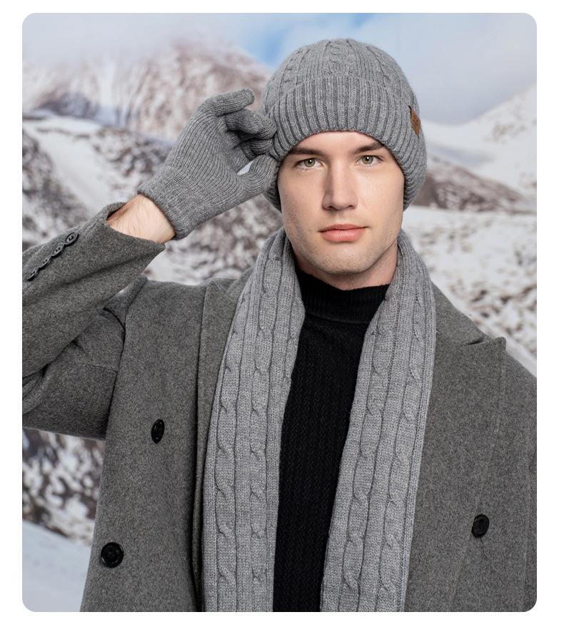 Unisex new knitted hat scarf gloves three piece set winter women's cold proof warm scarf three piece set men_voghion.com