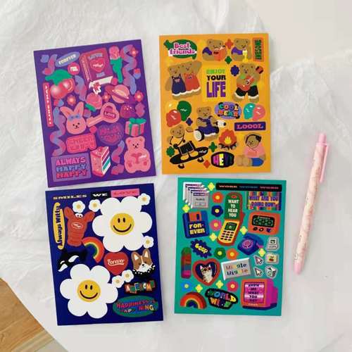 Korean creative retro stickers daisy rabbit bear decoration mobile phone iPad account decoration Guka stickers