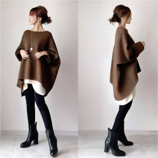 Foreign Trade Women's European and American Style 2024 Autumn New Japanese and Korean Style Loose Outer Wear Round Neck Long Sleeve Bat Top for Women