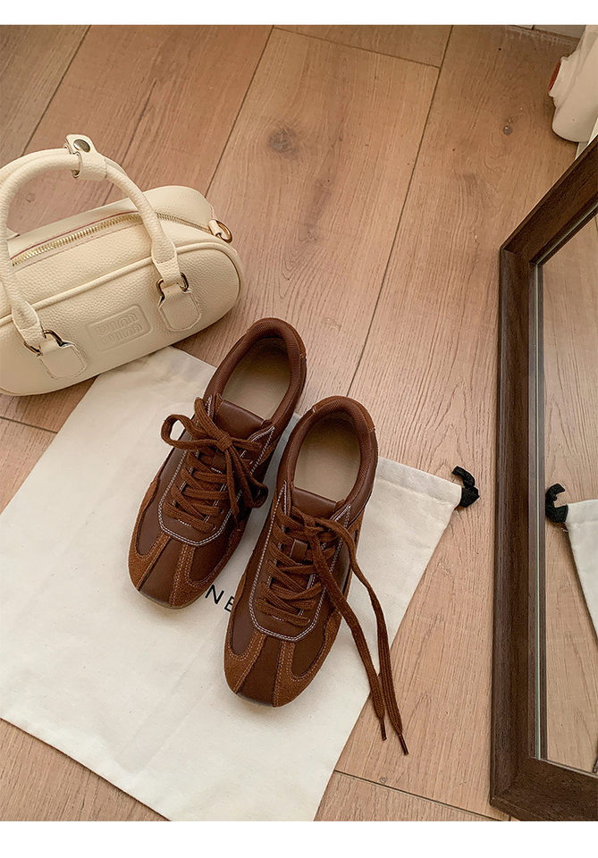 Giày sneaker nữ da cừu phối màu, đế cao su, tăng chiều cao bên trong 5 cm, kiểu retro — Màu nâu (cao hơn 5cm bên trong) có sẵn, Màu nâu (cao hơn 5cm bên trong) đã sẵn sàng để bán, Màu đen (cao hơn 5cm bên trong) có sẵn hàng, Màu đỏ (tăng thêm 5cm bên trong) hàng sẵn có chi tiết 27