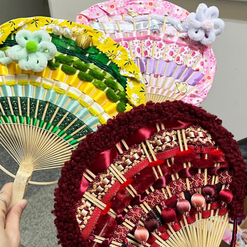 Natural bamboo fan frame DIY round fan handmade semi-finished bamboo woven ethnic style sunshade activity team building