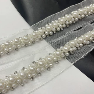 现货批发网布手工珍珠花边服装辅料 婚纱装饰配件 DIY串珠织带
