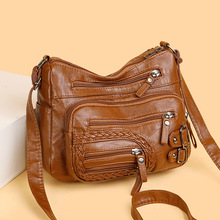 跨境水洗皮包女2024新款时尚多隔层轻便妈妈包大气休闲女士斜挎包