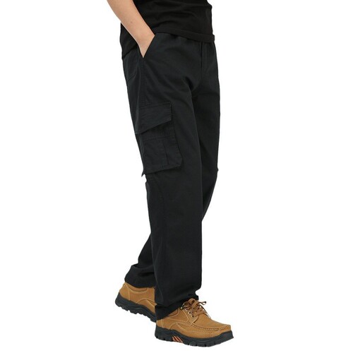 Cross-border pure cotton work pants for men, loose high-waisted casual pants with multiple pockets, outdoor stylish large size mens long pants