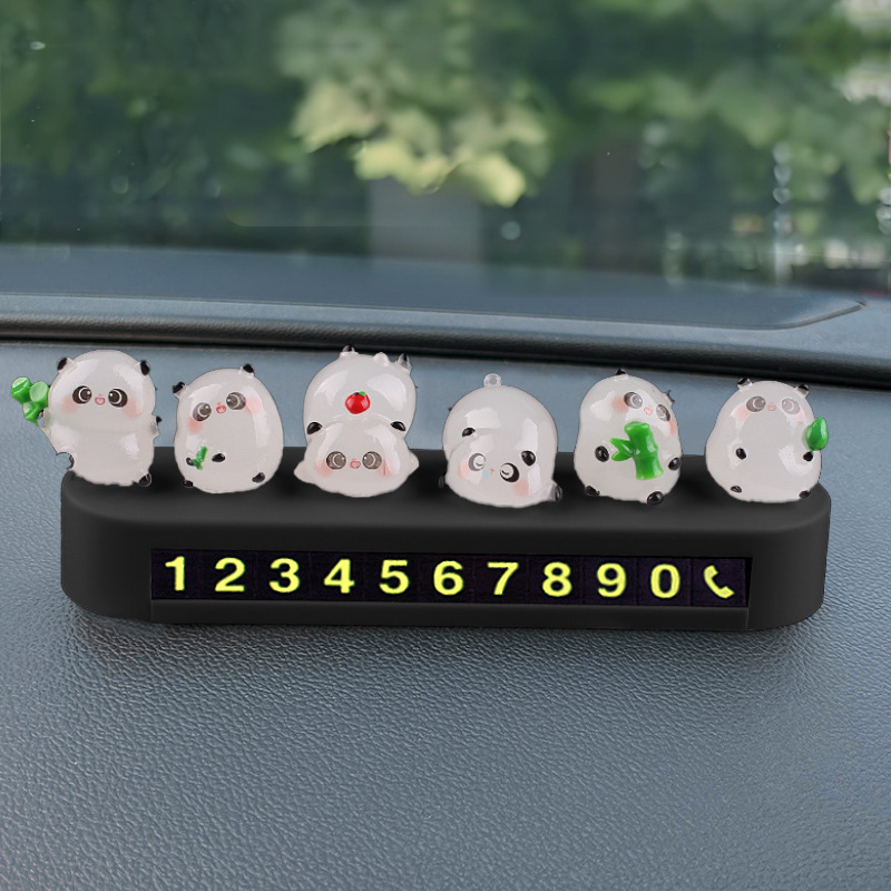Creativo de luz nocturna Panda estacionamiento de automóviles placa de matrícula de estacionamiento temporal encantador dibujos animados decoración interior del automóvil