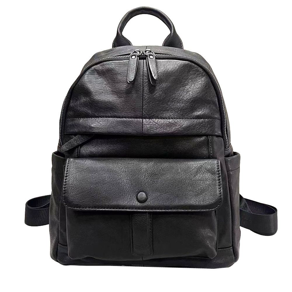 Leather Backpack Women's Black Top Layer Cowhide Women's Backpack Versatile Soft Leather Women's Bag_voghion.com