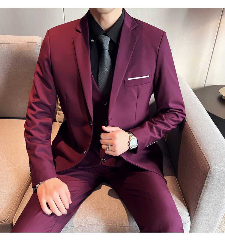 Bộ vest nam ba món ôm dáng, áo vest công sở cho nhân viên văn phòng và chú rể — Burgundy (áo đơn hai nút), Burgundy (áo đơn một nút), Màu xanh (áo đơn hai nút), Màu xanh (áo đơn một nút) chi tiết 36
