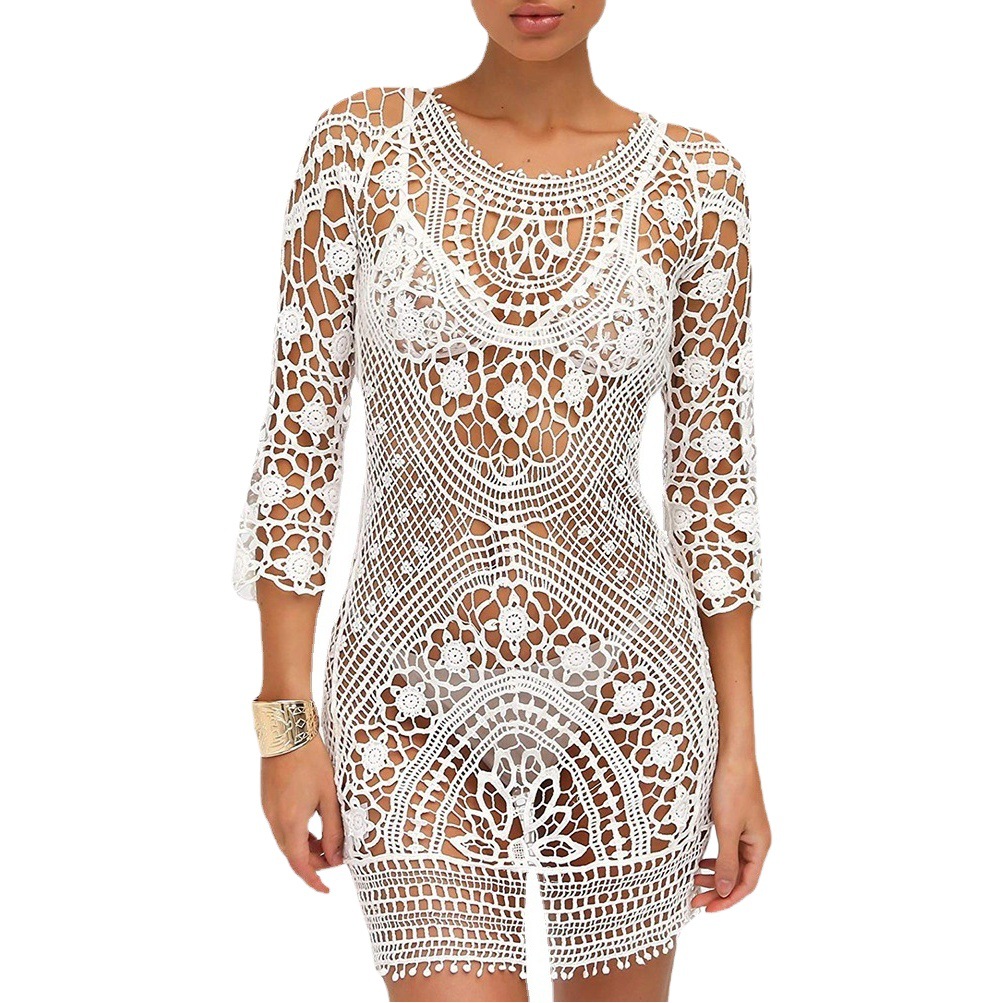 Playa blusa europea y americana encaje falda 2022backless sexy hueco ganchillo blusa bikini (6 colores)