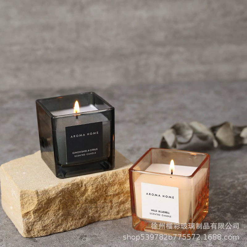 Candle, glass tea cup, square aromatherapy