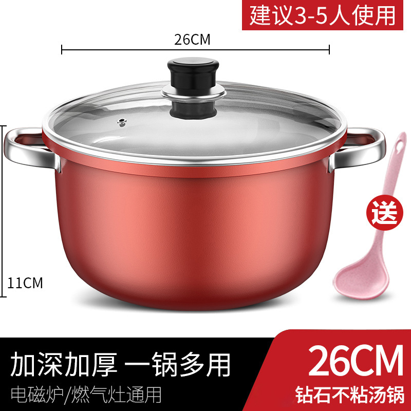 Cubierta templada de olla de sopa roja de 26cm