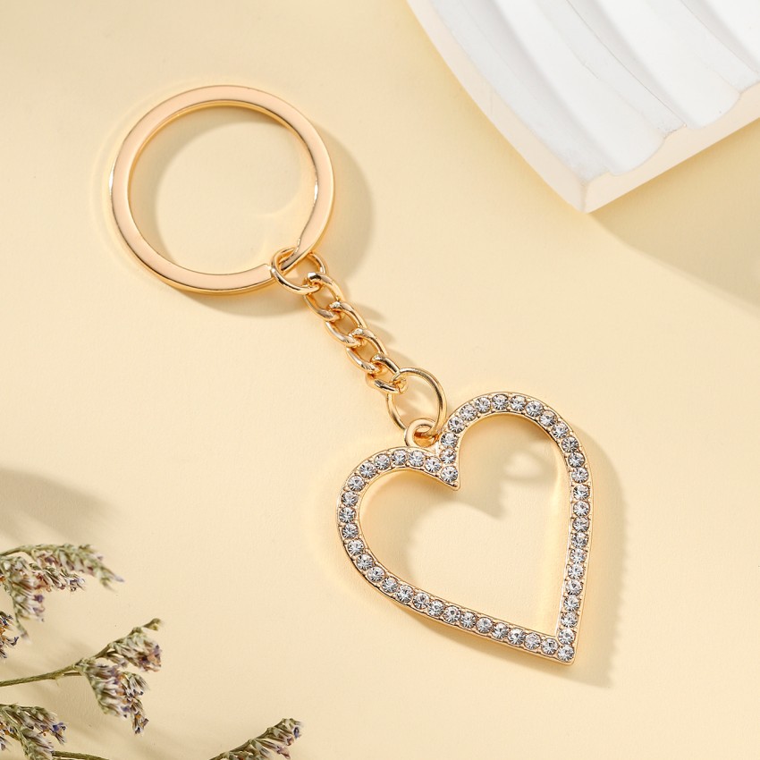 Inlay Design Romantic Style Romantic Heart Shape Metal Inlay Rhinestones Valentine'S Day Unisex Keychain