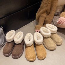 复古羊羔毛加绒保暖舒适雪地靴女2025冬季新款圆头软平底博肯棉鞋