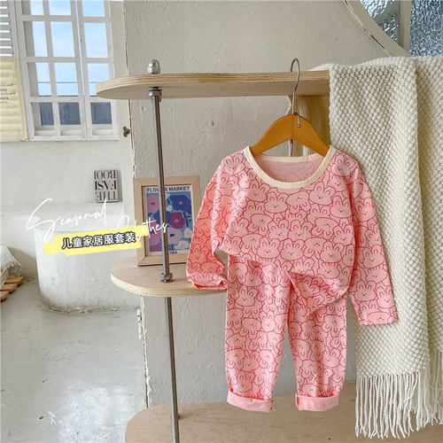Children's home clothes, pure cotton, boys' autumn clothes and long trousers sets, female baby pajamas, baby pajamas, spring and autumn children's clothing