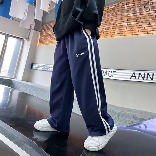 Boy's Pants Spring and Autumn Wide Leg Casual Sweatpants Children Loose Side Striped Straight Leg Pants