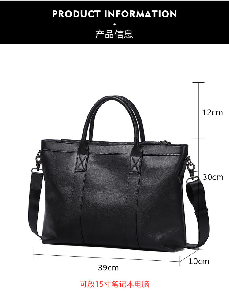 Cặp da nam công sở da bò lớp đầu nhiều ngăn 38×8×28 cm, đeo vai/chéo — Màu đen chi tiết 9
