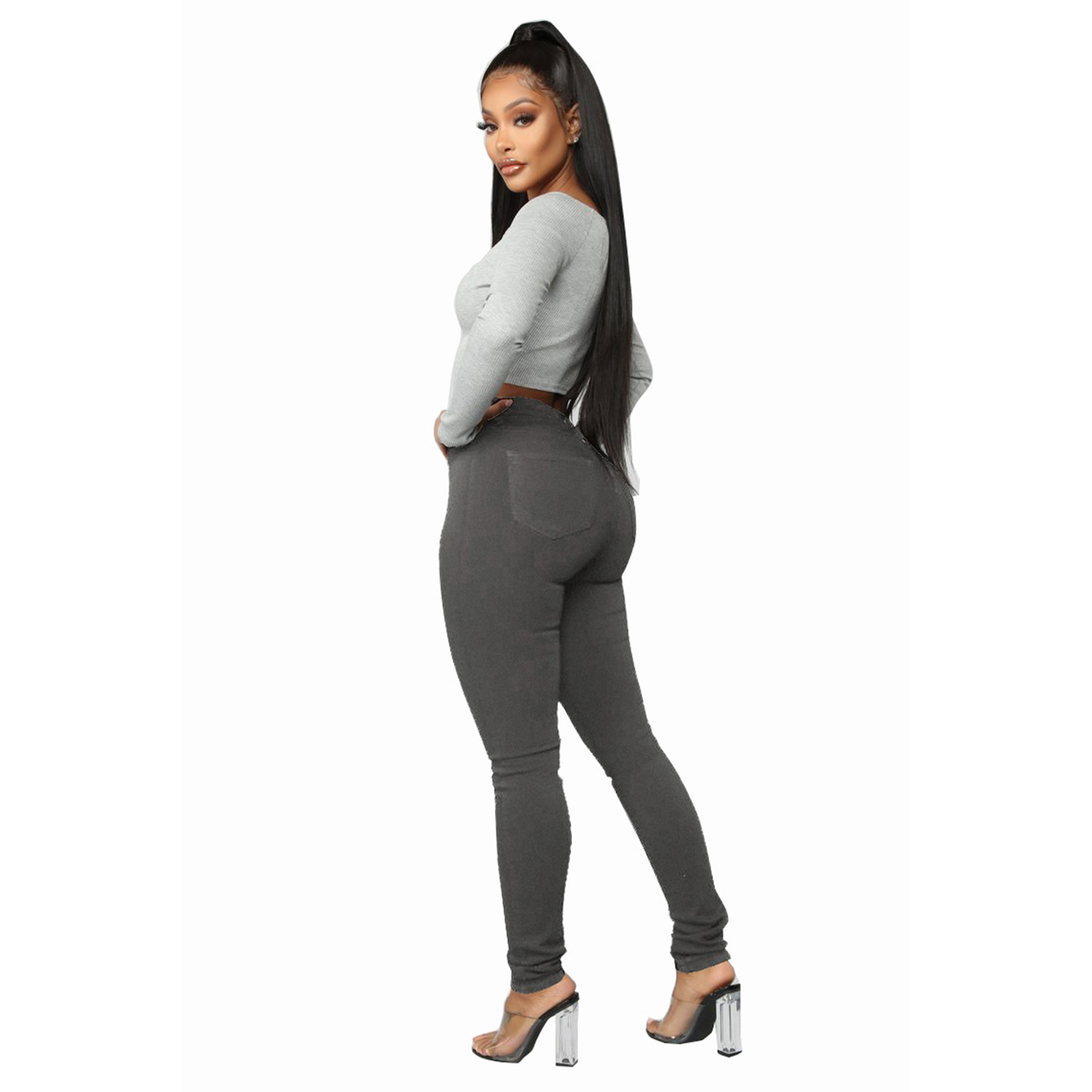 Amazon ropa de las mujeres 2022 Europa y América alta cintura hip lifting Slim breasted nuevos jeans stretch tight