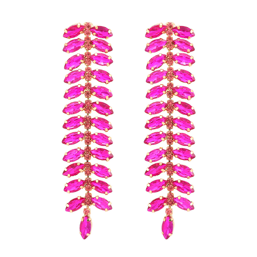 17g Weight Artificial Gemstones Inlay Material Earrings Classification 1 Pair Quantity 1 Pair Simple Style Leaf Rhinestone Inlay Artificial Gemstones Women's Earrings