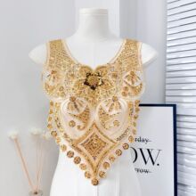 金色涤纶刺绣蕾丝花朵网纱花边缝纫衣领配件diy装饰舞蹈服礼服辅