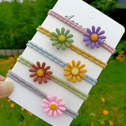 Internet celebrity's same style small daisy hair tie, sweet candy color daisy hair rope, cute and fresh = girl's headdress with flowers