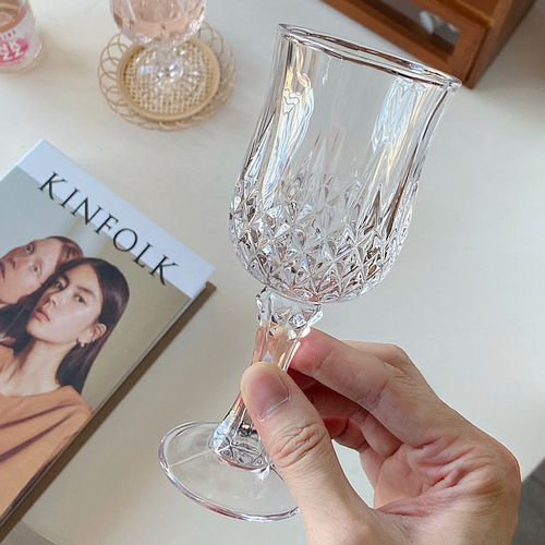 Household European glass diamond red wine glass set household whiskey goblet foreign wine glass wine cup
