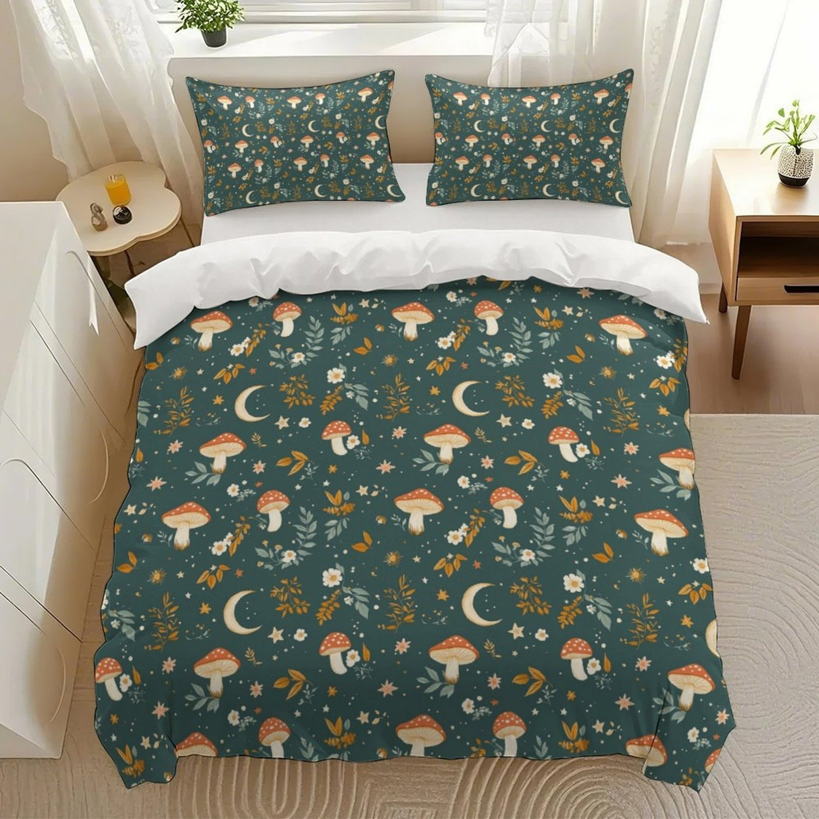 Textil doméstico transfronterizo molienda impresión digital noche oscura set de colcha con patrón forestal púrpura TEMU / JIT