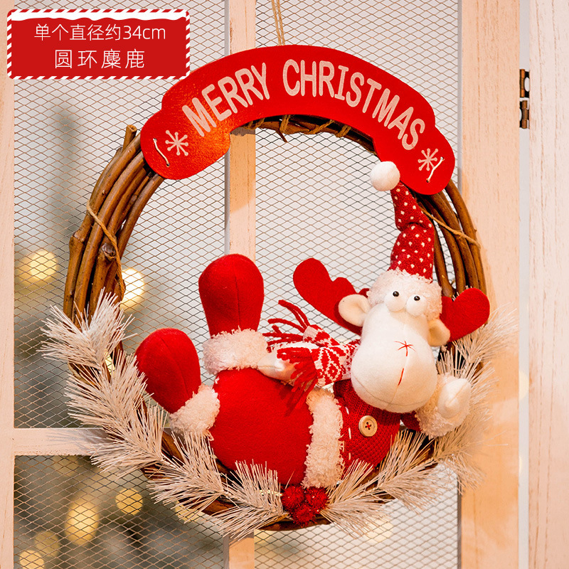 Decoraciones navideñas corona de dibujos animados puerta colgante decoración de escena ventana dintel de la puerta ratán anillo de ratán colgante decoración colgante
