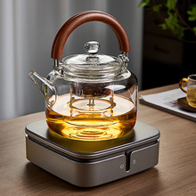 高硼硅玻璃蒸煮一体木把提梁壶电陶炉可用家用大号泡茶蒸煮茶壶