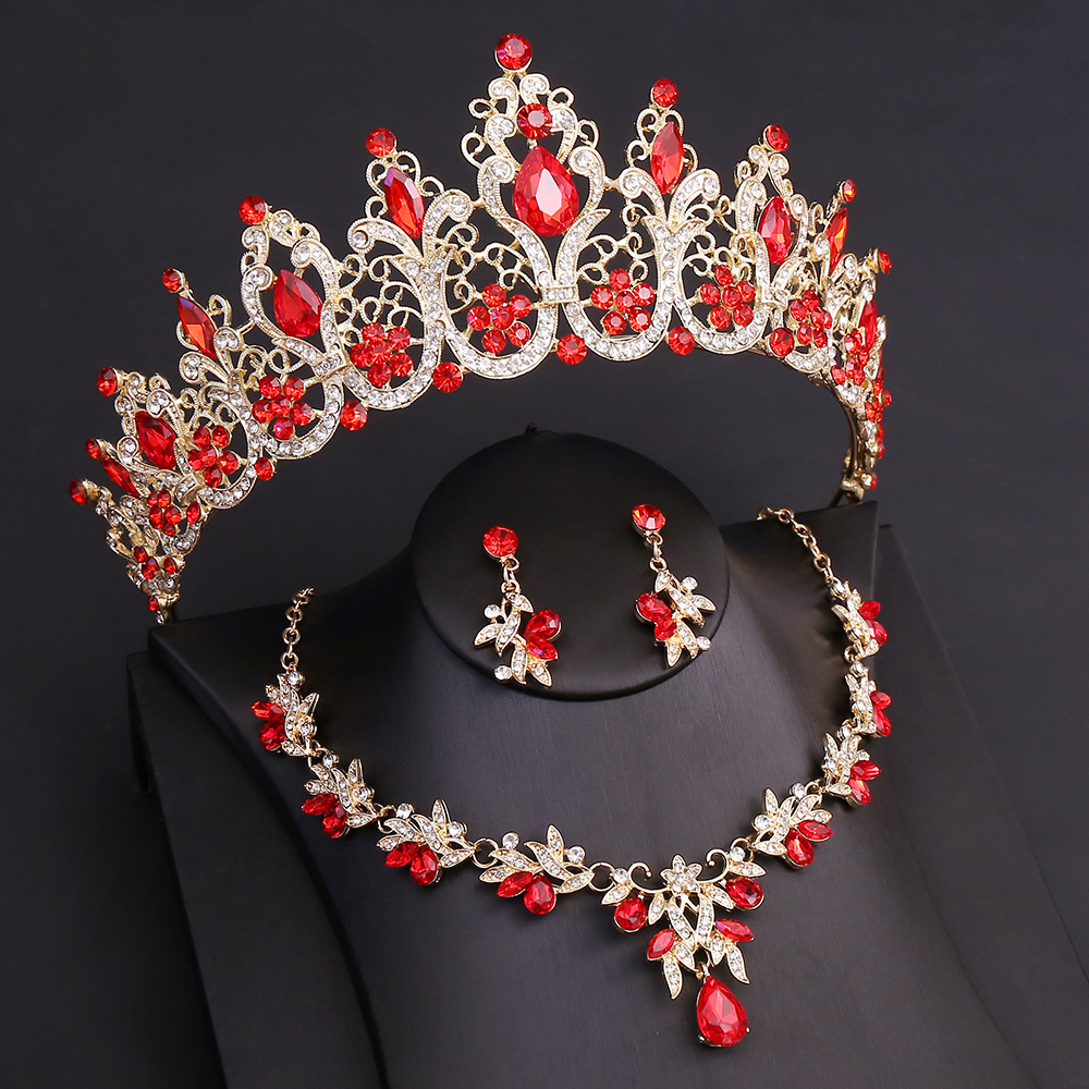 560g Weight Jewelry Set Classification Hair Accessories Earrings Necklace Quantity Holiday, Festival Occasion Artificial Crystal Material Solid Color Pattern All Seasons Season Women's Gender Queen, Shiny Style Hair Accessories Earrings Necklace Queen Shiny Solid Color Artificial Crystal Women's Jewelry Set 2