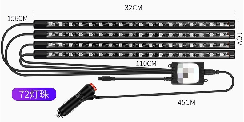 Cross-border Hot Sale Car Interior Atmosphere Light Car USB Colorful RGB Breathing Foot Led Music Rhythm Light 48 Light