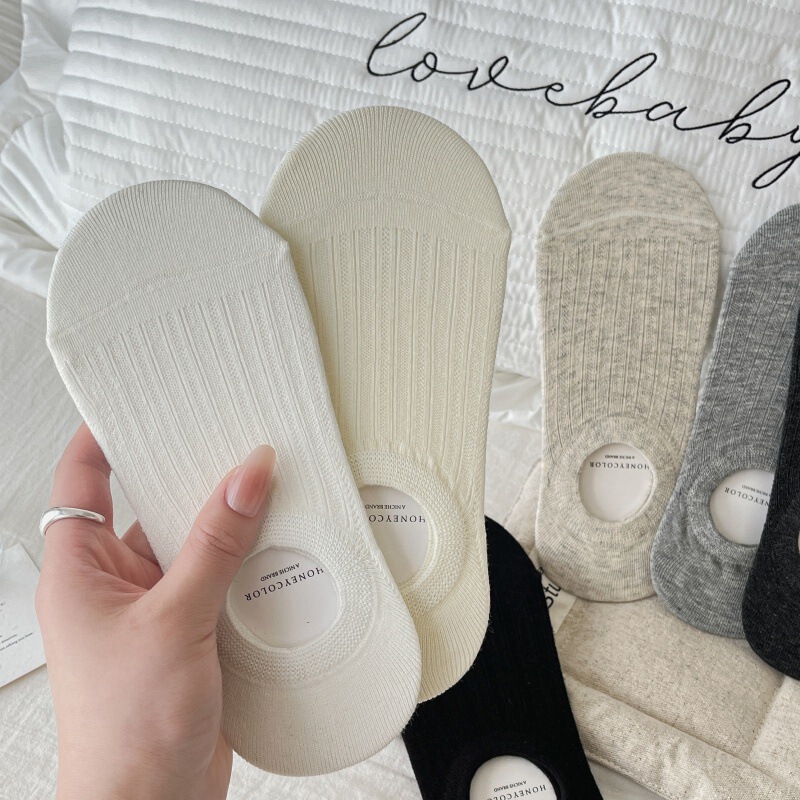 Boneless Stitch Solid Color Socks Women's Spring and Summer Thin Short Socks Breathable Low-top Boat Socks Non-slip Anti-drop Heel Invisible Socks