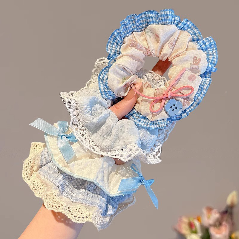 Nudo de encaje pequeño coreano, lazo para el cabello de intestino grueso, lazo de encaje de cola de caballo para mujer, cuerda para el cabello fresca, cuerda para el cabello de alto valor para niña