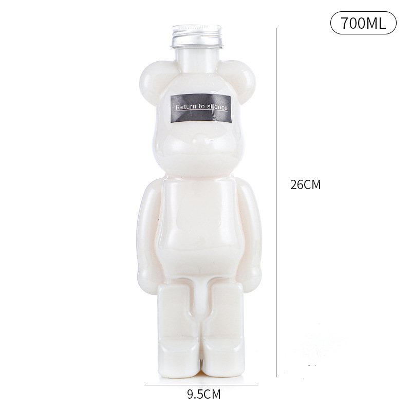 Oso violento botella de plástico transparente de dibujos animados para mascotas jugo de grado alimenticio creativo leche taza de té oso botella de bebida desechable