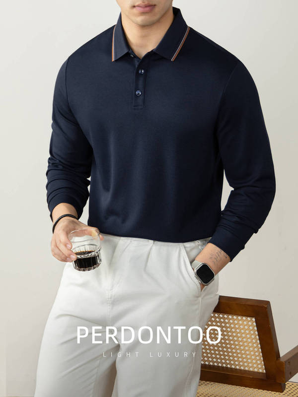 SilkTouch™隐奢桑蚕丝撞色提花高级春秋POLO衫男士商务百搭休闲|undefined