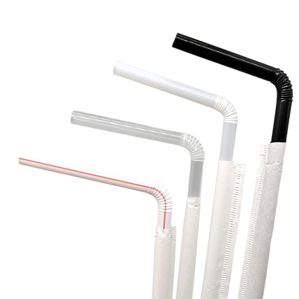 Paja de plástico solo embalaje independiente codo negro desechable grado alimenticio flexible Bar Café paja