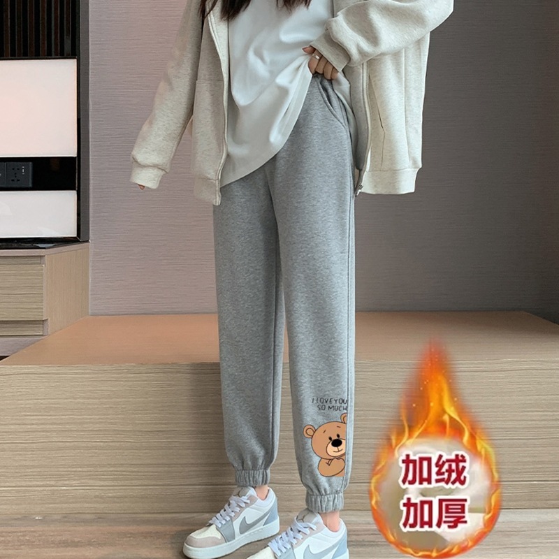 레터 베어 레깅스 그레이 팬츠 플러스 벨벳