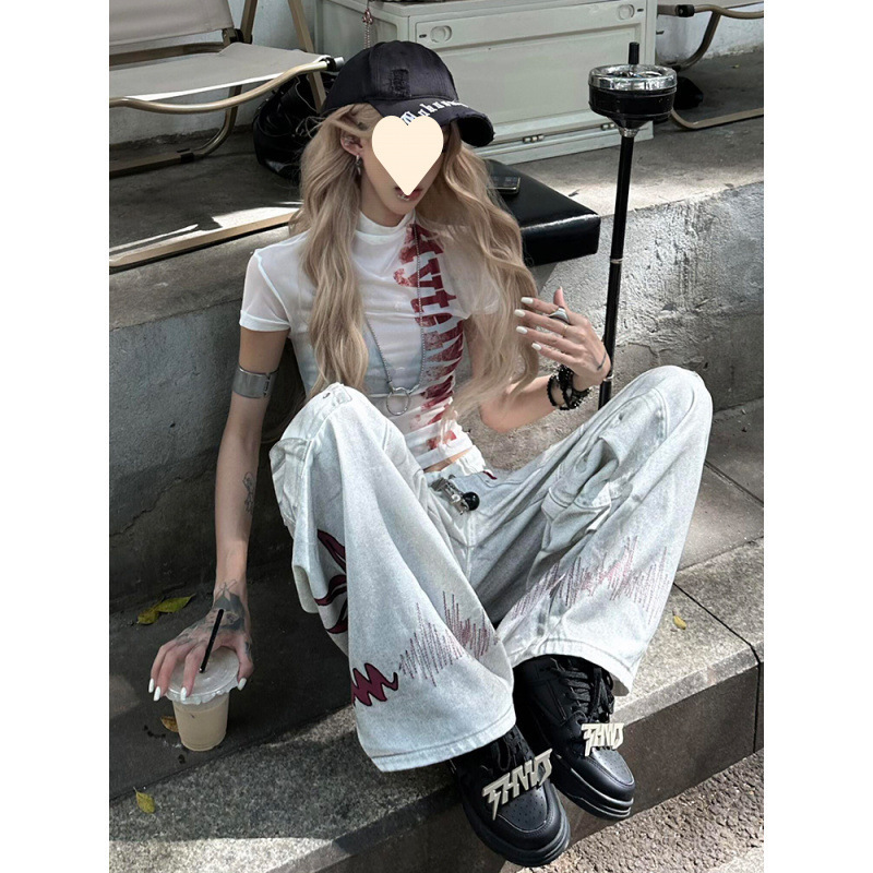 【网布】美式字母印花短袖T恤女夏季修身正肩半高领辣妹微透上衣|undefined