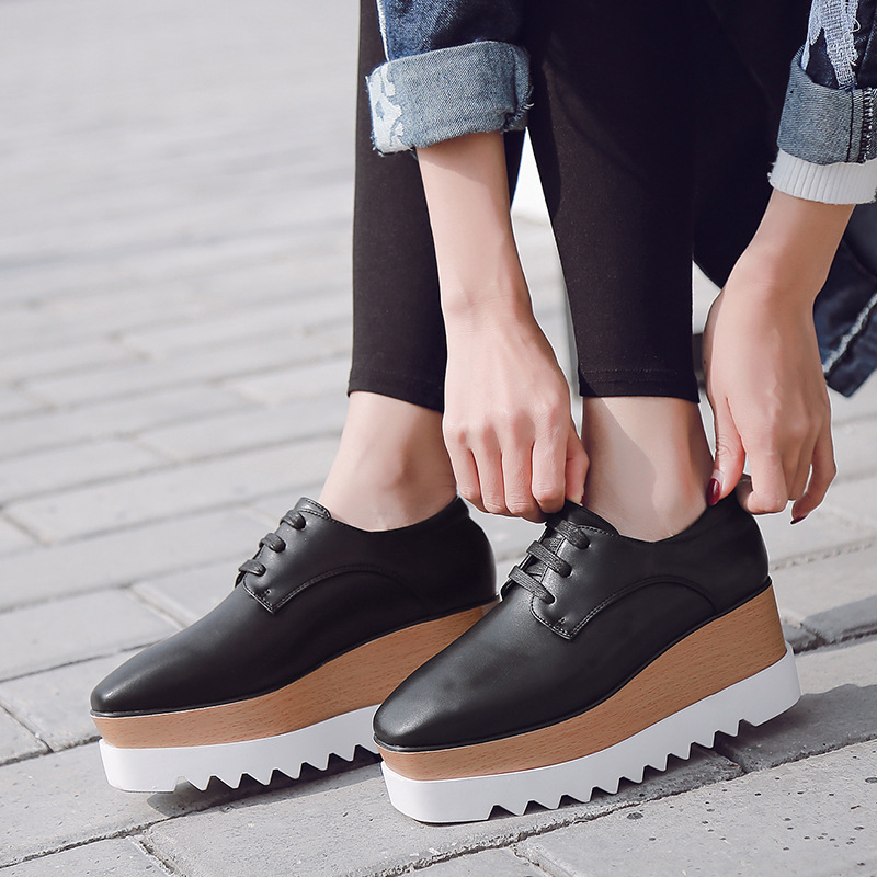 Japanese-Style Thick-Soled Platform Shoes 2026 Spring and Autumn New Lace-Up Waterproof Wedge Single Shoes for Women British Style Small Leather Shoes