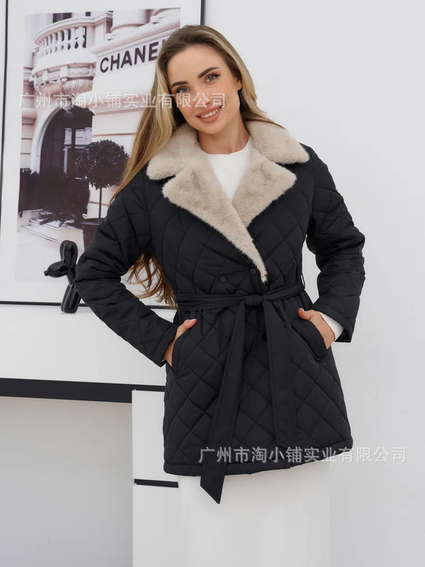 棉服2025时尚秋冬欧美新款外套女装保暖收腰翻领女棉衣加厚中长款|undefined