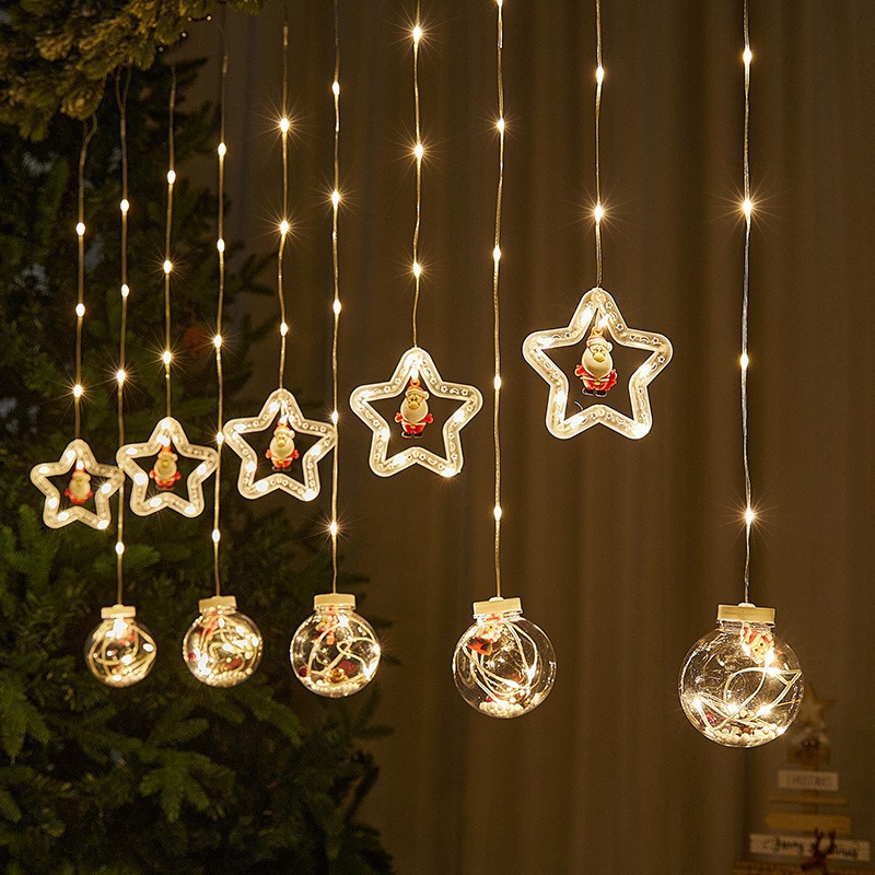 Decoración de ventanas de Navidad lámpara de colgante Santa Claus árbol de Navidad anillo de luz de modelado LED cadena de lámpara de cortina de dormitorio