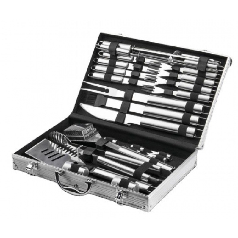 Nuevo acero inoxidable parrilla de aluminio conjunto de caja de parrilla de horquilla combinación de tenedor de pala clips de etiqueta parrilla de camping BBQ set