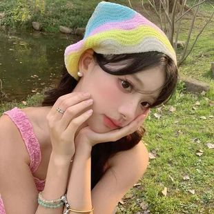 Trendy Summer Dopamine Candy-Colored Crochet-Style Sweet and Cute Pastoral Triangle Scarf Headband for Women
