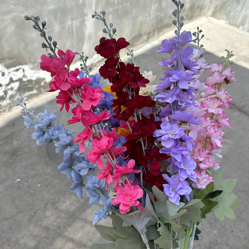 결혼식 강당 시뮬레이션 대형 Delphinium 단일 작은 Delphinium 시뮬레이션 꽃 Chiyodairidan 꽃병 장식 실크 꽃