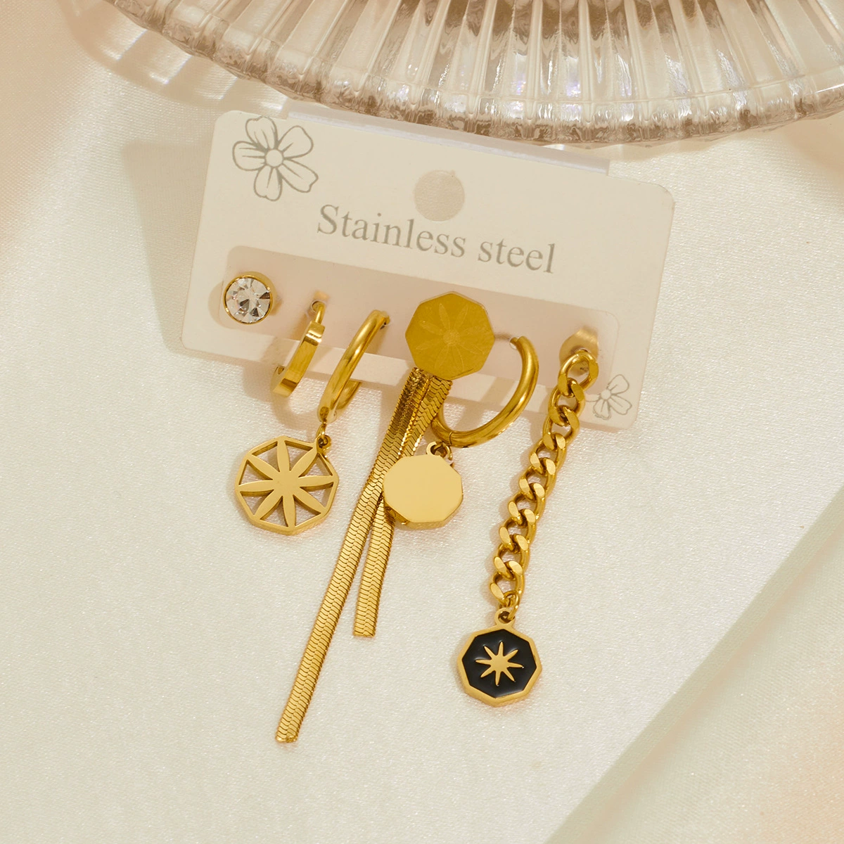 Трансграничный новый модный цвет Mangxing красочный черный моллюск K золотые серьги набор простой модный титановый стальной серьги аксессуары для женщин