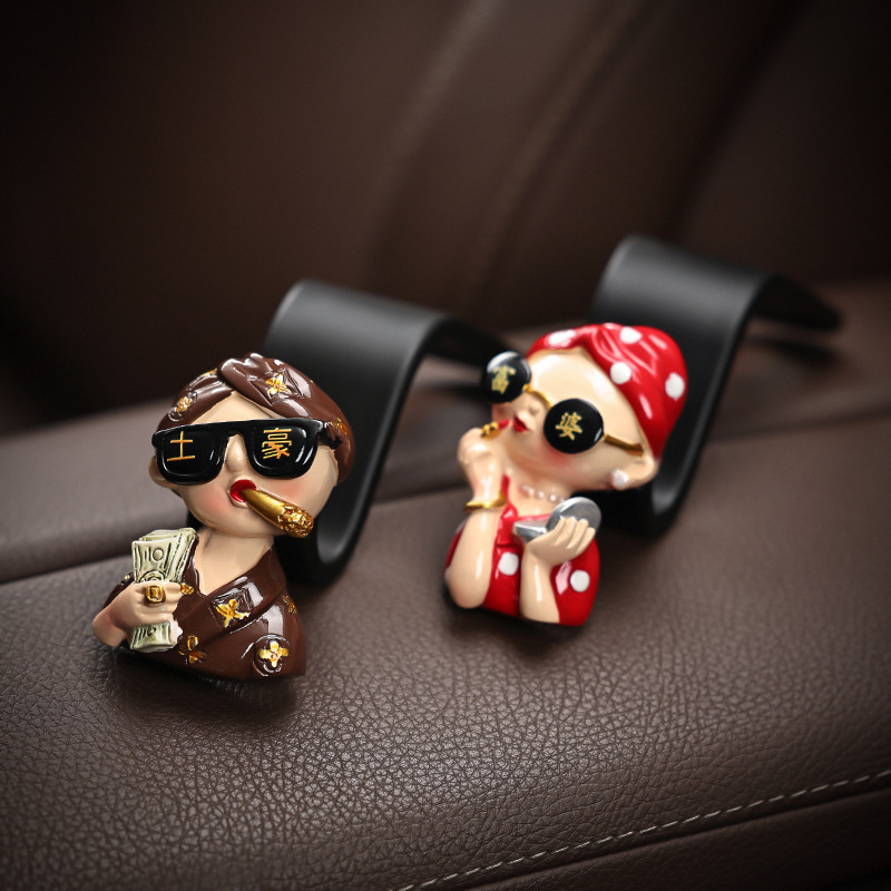 Un par de ganchos de coche de mujer rica divertida para niñas, decoración de coche creativa, interior, productos prácticos y buenos
