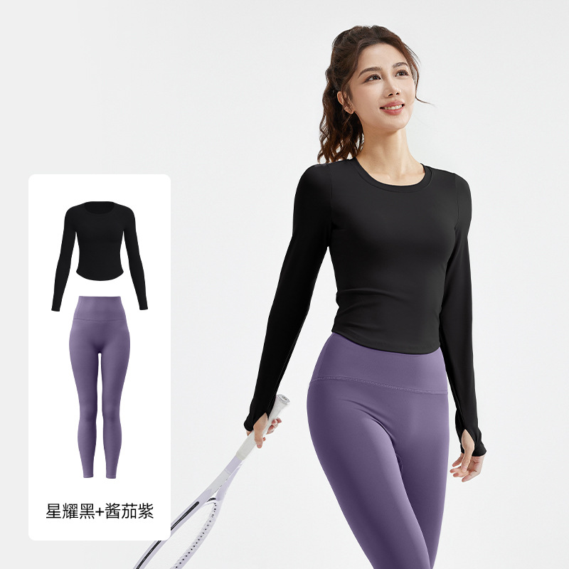 Juyitang nuevo traje de yoga delgado desnudo, delgado, elástico y transpirable, traje de fitness de ocio para correr