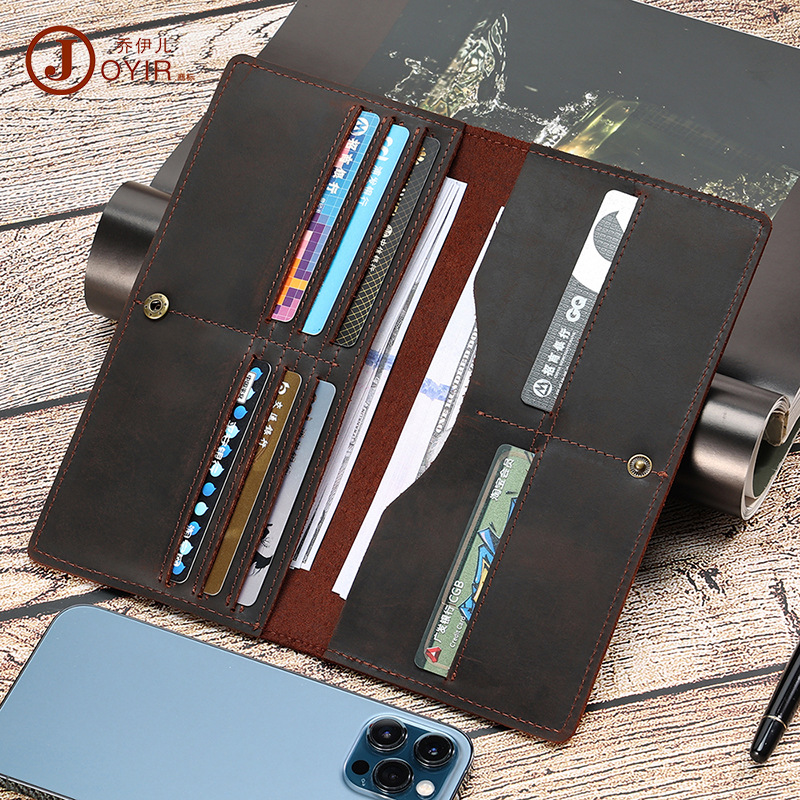 Vintage Mad Horse Leather Men's Wallet Long Simple Slim Handbag Men Genuine Leather Multi-Card Wallet Advanced Cross-border