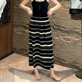 慵懒条纹撞色高腰垂感半身裙女夏季小个子气质显瘦A字裙休闲长裙