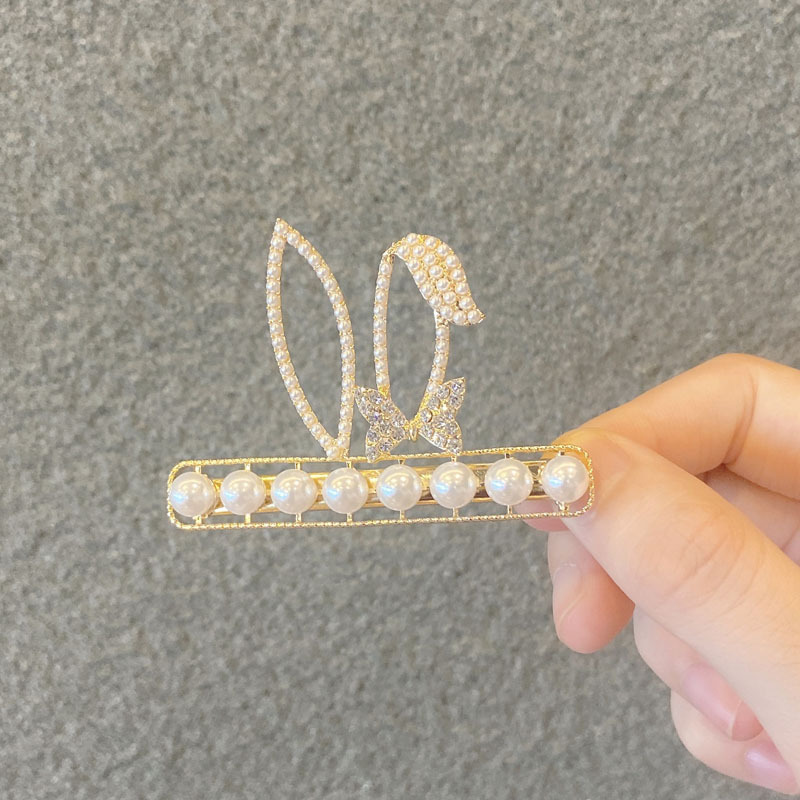 Wholesale Bijoux Imitation Perle Strass Lapin Oreille Style Coréen Épingle À Cheveux Nihaojewelry display picture 6