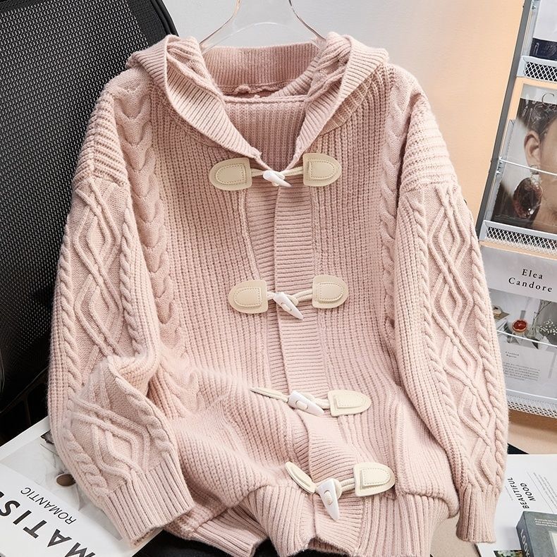 Lazy Style Hooded Knitwear Women's Cardigan Thickeneded 2025 Autum New Loose Outer Wear Autum and Winter Knitwear
