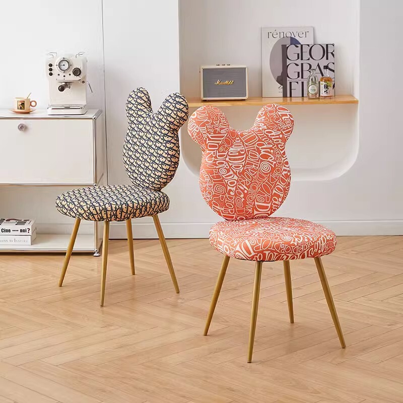 Nordic Lambskin Makeup Stool Bedroom Dressing Table Stool Girls Manicure Chair Internet Celebrity Violent Bear Dining Chair